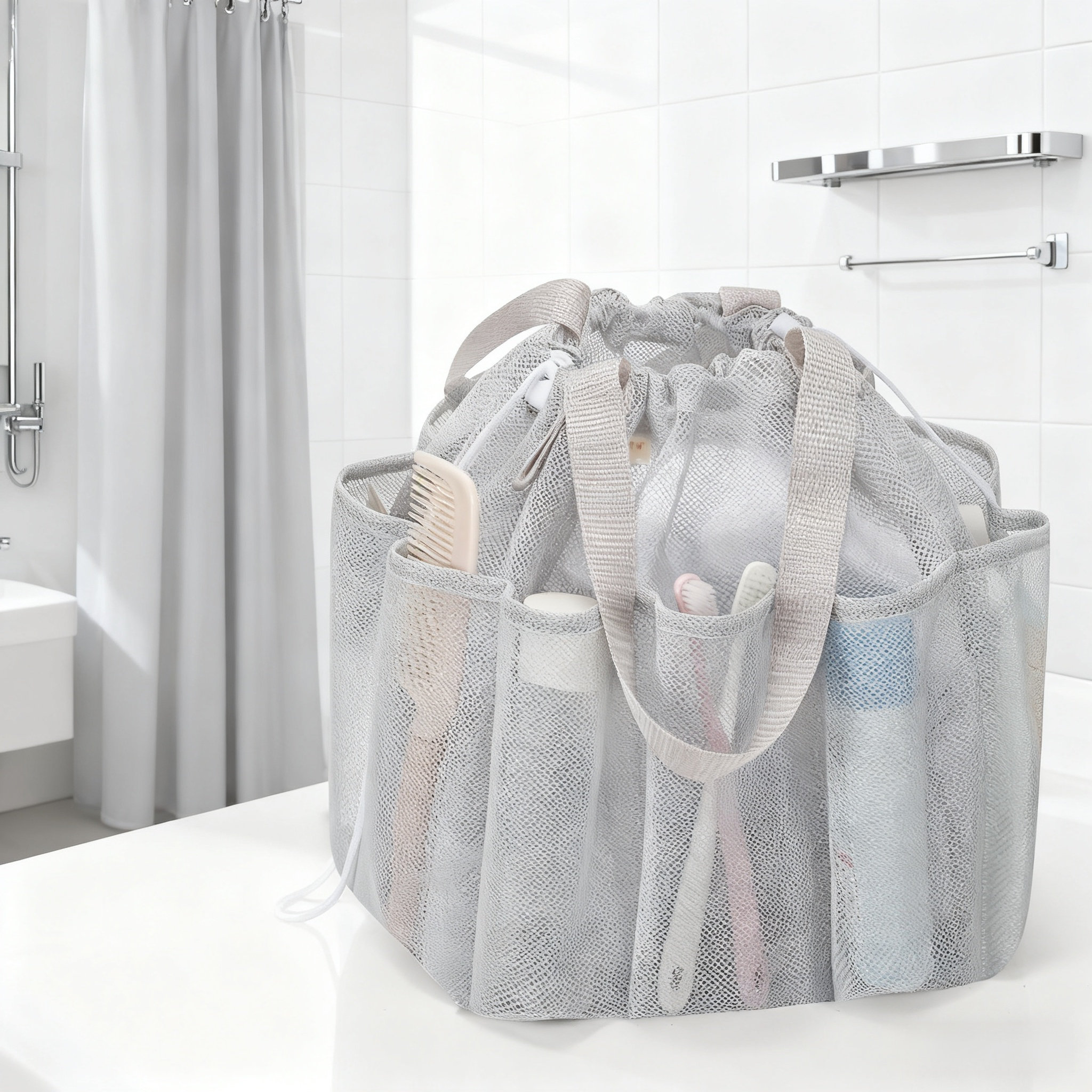 Rebrilliant Mesh Shower Caddy Portable With Drawstring, Dorm Room